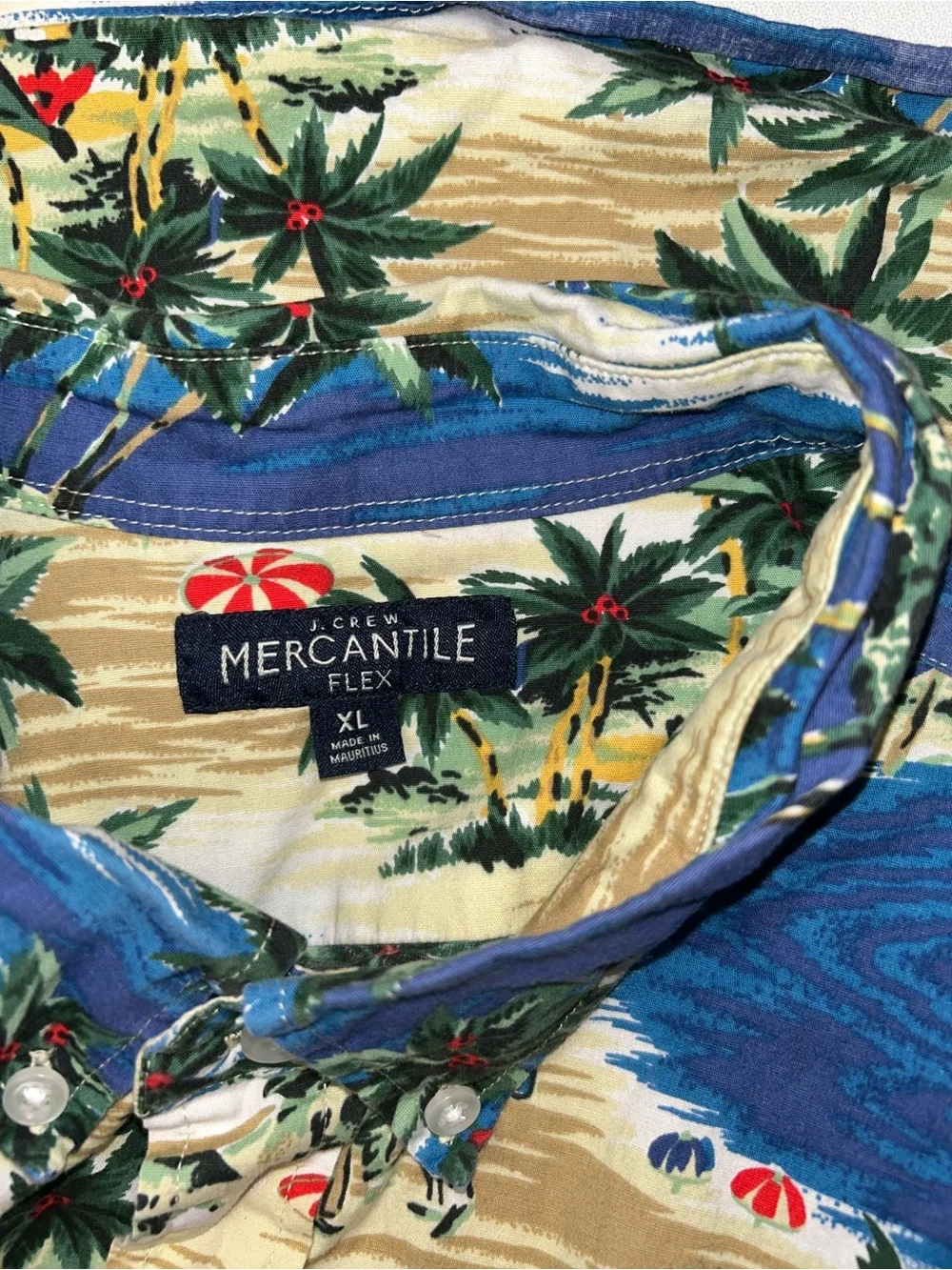XL J.Crew Men's Blue & Tan Tropical Print  Short Sleeve Hawaiian Button-Up Shirt